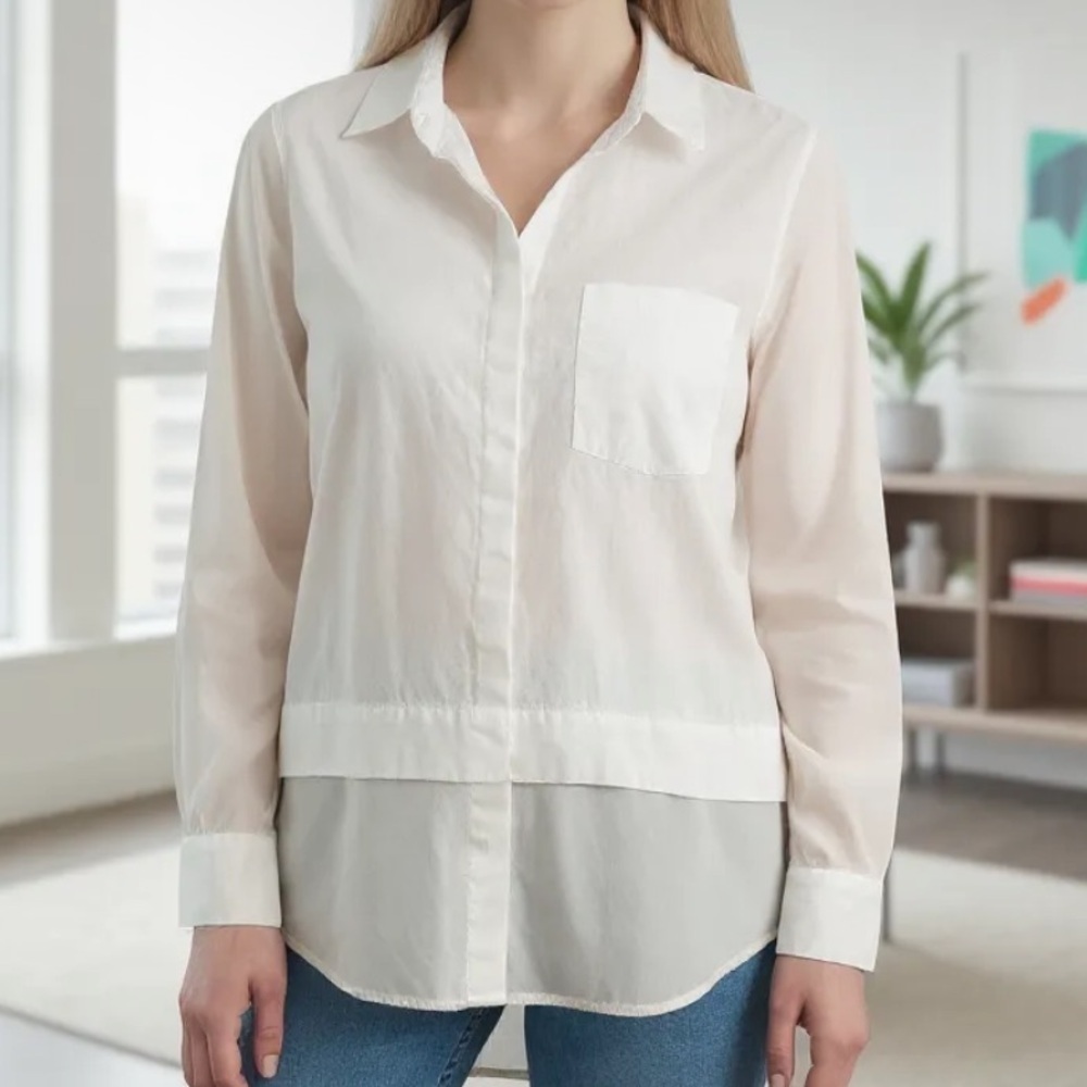 Vince layered silk & poplin collared shirt 4